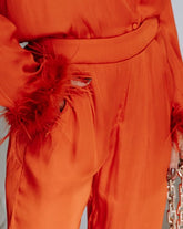 Marilynn Satin Feather Trim Pocketed Pants - Burnt Orange